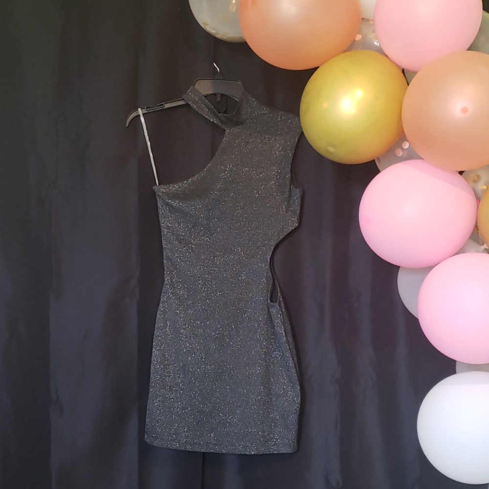 * Mystic brand black sleeveless cocktail dress with cutout side